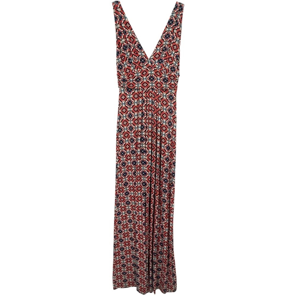Lemon Tart Sleeveless V-neck Geometric Print Knit Maxi Dress Sz Small Resortwear